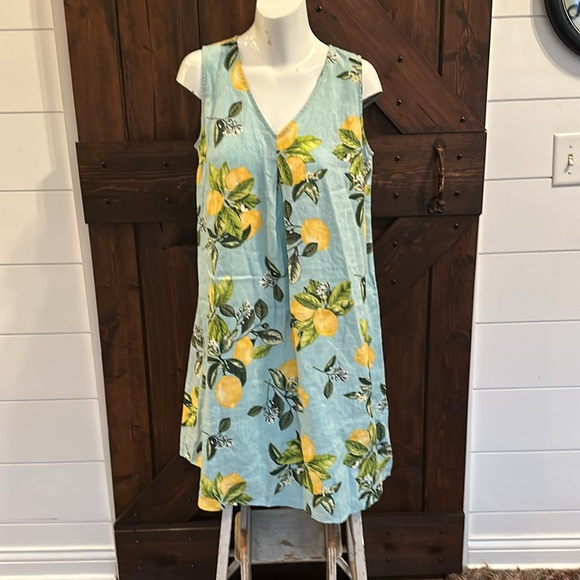 J. Jill Love Linen Lemon Shift Dress Yellow Blue Sleeveless Small e10 - Picture 5 of 9